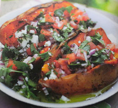 BAKED SWEET POTATOES WITH CHILLI SALSA 