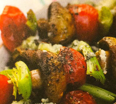 VEGETABLE KEBABS WITH BLUE CHEESE 