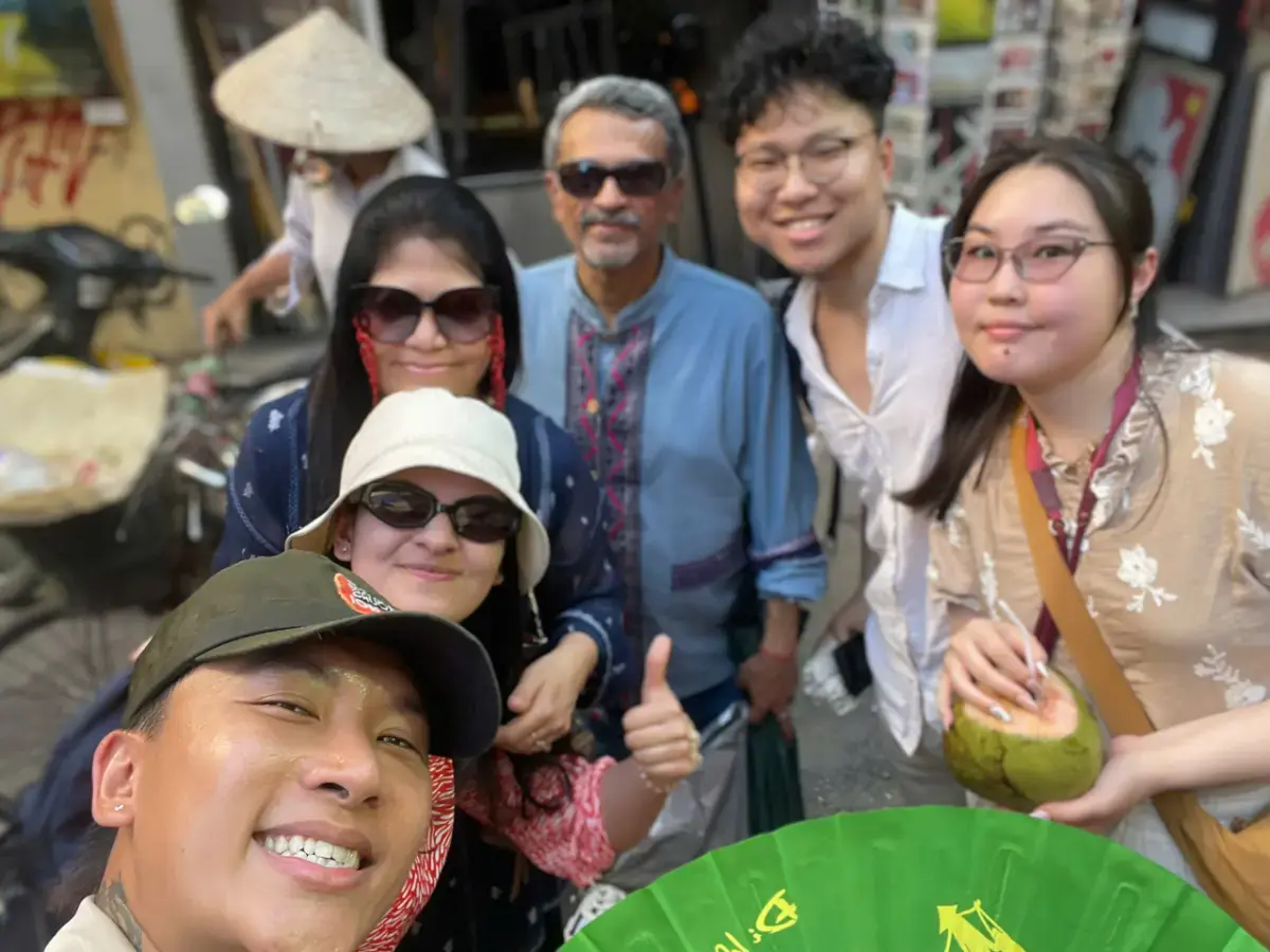 Guide Chris with guests Garima Nigam and Eggi Besud at St Joseph's Cathedral, Ly Quoc Su Street and Hoan Kiem Lake in Hanoi.